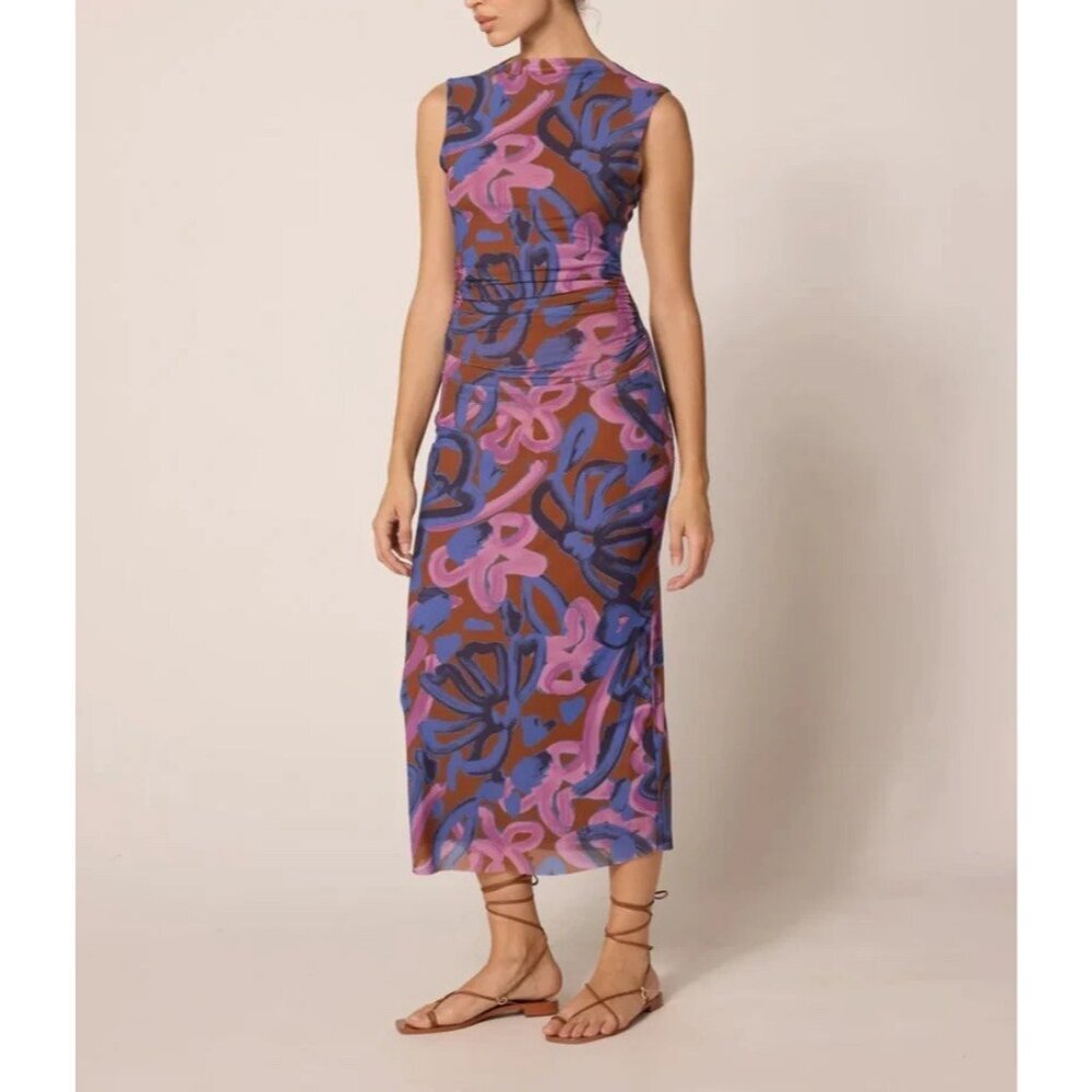 NWT Cleobella Carrie Floral Mesh Bodycon Midi Dress Large Fresco Print Multi